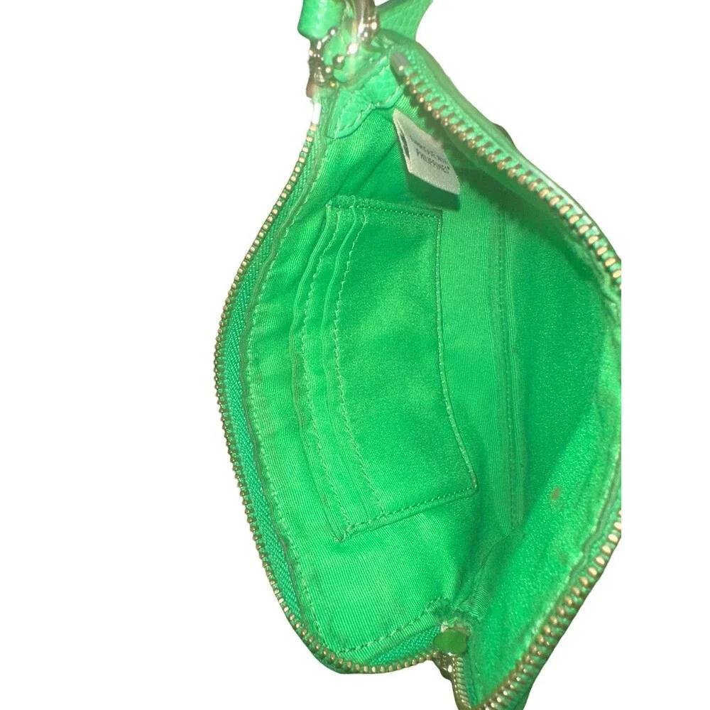 Coach Green Wristlet Small Pebbled Leather Corner Zip Wallet Purse